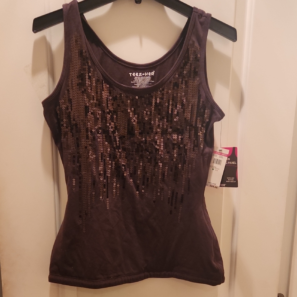 Teez-Her  Large Women's Sequin Embellished Tank Top - Black
